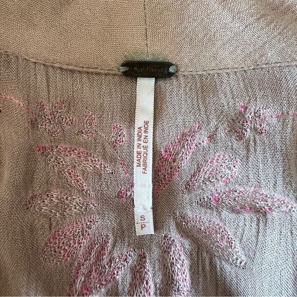 FREE PEOPLE Taupe Maxi Dress with Pink Floral Embroidery Size S - Picture 9 of 12